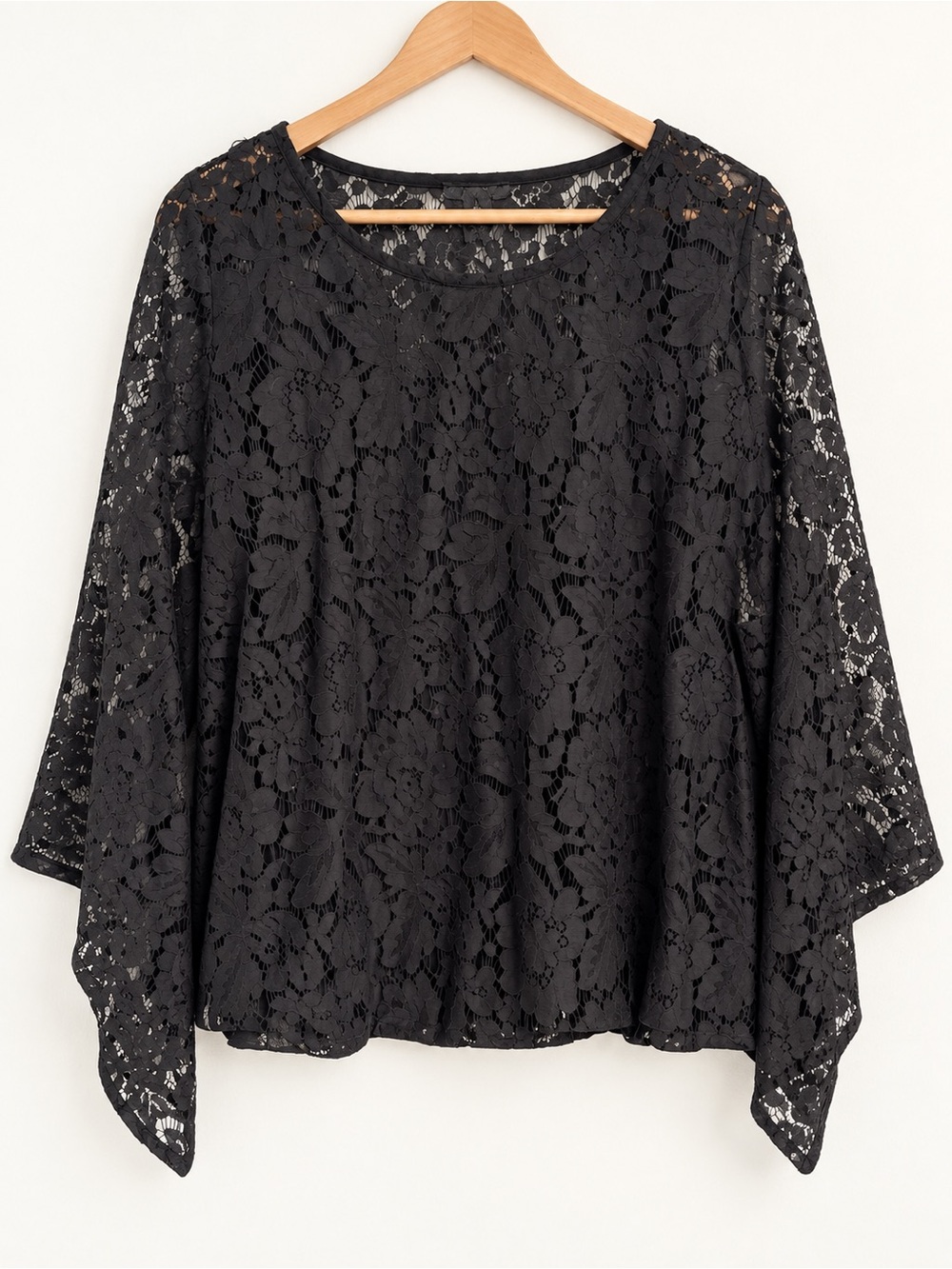 Alfani Black Floral Lace Bell-Sleeve Blouse Size Large